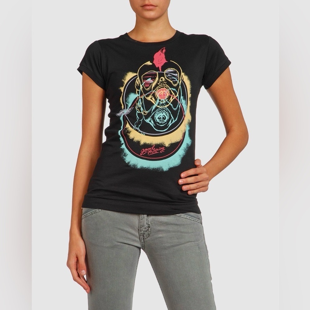 Diesel Black Graphic T-Shirt with Colorful Design
Size S